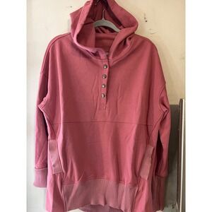 Pink Henley Hoodie Sweatshirt Casual Comfort Small Cotton Blend Oversized